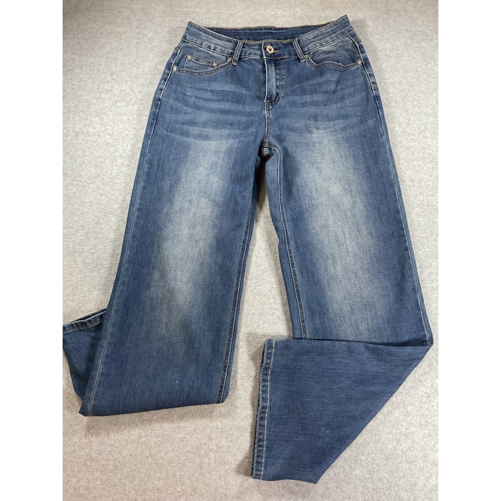 ELLEVEN E234 Womens Wide Leg High Rise Jeans Medium Wash Blue Denim Size 8 2123